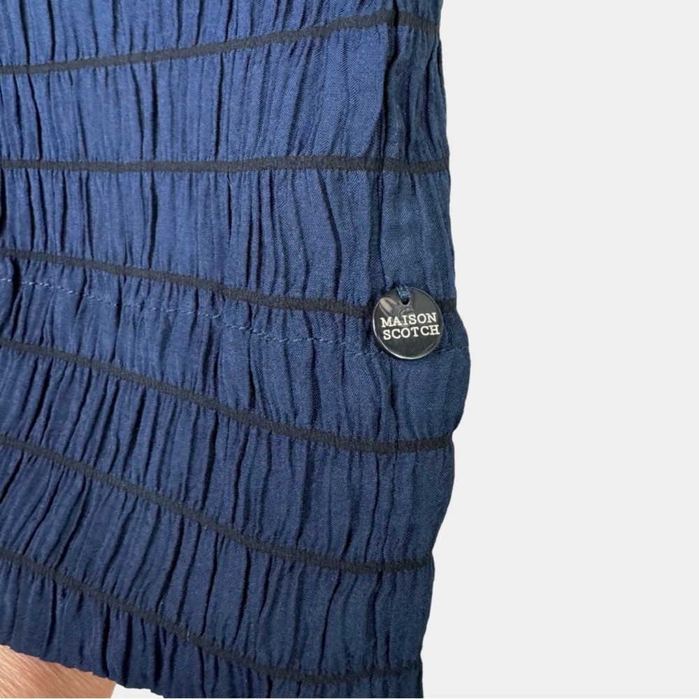 NWT Scotch & Soda Textured Smocked Navy Mini Dress With Voluminous Puff Sleeves - Picture 10 of 15